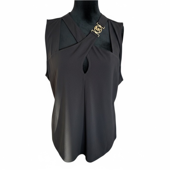 Michael Kors Black Blouse with Gold MK Emblem New without tags - Picture 1 of 5
